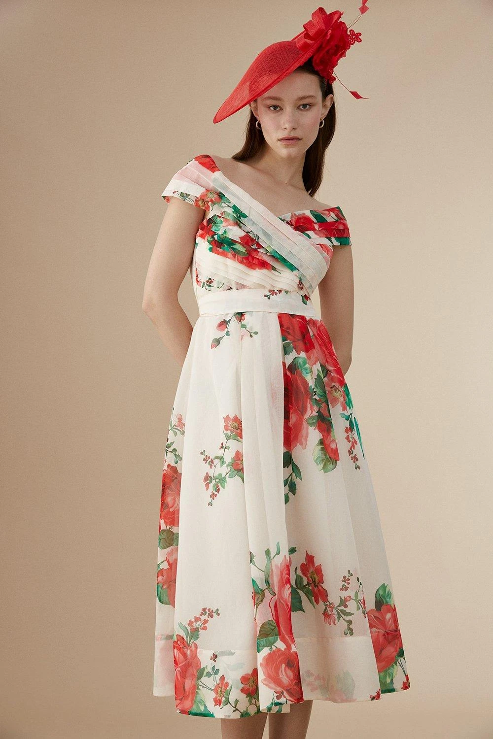 Coast Lisa Tan Bardot Dress In Organza 3 Coast Lisa Tan Bardot Dress In Organza - Image 3