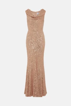 Coast Drape Cowl Neck Sequin Bridesmaid Maxi Dress -Coast Sales Store bcc04783 blush xl 3