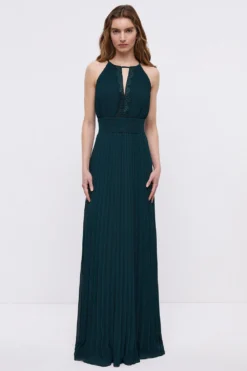 Coast Lace Keyhole Pleated Halter Bridesmaids Maxi Dress