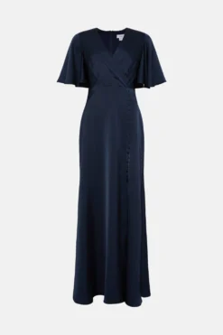 Coast Angel Sleeve Satin Button Detail Bridesmaids Maxi Dress -Coast Sales Store bcc04814 navy xl 3