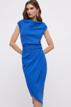 Coast Belted High Neck Wrap Skirt Dress