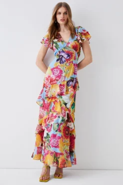 Coast Floral Cut Out Back Ruffle Maxi Dress