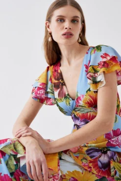 Coast Floral Cut Out Back Ruffle Maxi Dress -Coast Sales Store bcc04860 blue xl 2