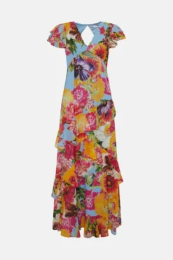 Coast Floral Cut Out Back Ruffle Maxi Dress -Coast Sales Store bcc04860 blue xl 3