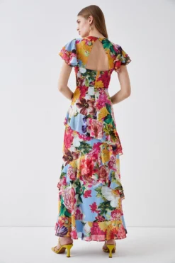 Coast Floral Cut Out Back Ruffle Maxi Dress -Coast Sales Store bcc04860 blue xl 4