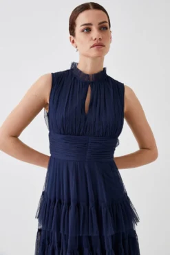 Coast Petite Tulle Tiered Frill Sleeve Bridesmaids Maxi Dress -Coast Sales Store bcc04868 navy xl 2