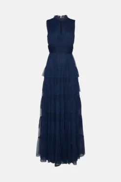 Coast Petite Tulle Tiered Frill Sleeve Bridesmaids Maxi Dress -Coast Sales Store bcc04868 navy xl 3