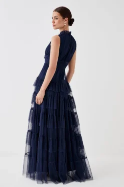 Coast Petite Tulle Tiered Frill Sleeve Bridesmaids Maxi Dress -Coast Sales Store bcc04868 navy xl 4