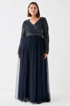 Coast Plus Size Long Sleeve Wrap Embellished Top Bridesmaids Dress