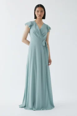 Coast Double Flutter Sleeve Waterfall Wrap Bridesmaids Dress