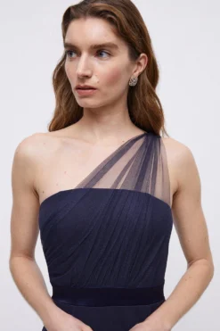 Coast Petite Mesh One Shoulder Crepe Bridesmaid Maxi Dress -Coast Sales Store bcc04886 navy xl 1