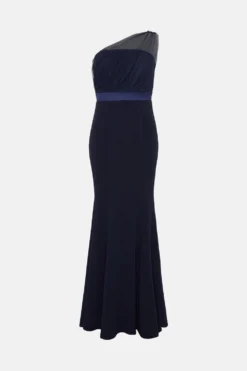Coast Petite Mesh One Shoulder Crepe Bridesmaid Maxi Dress -Coast Sales Store bcc04886 navy xl 3