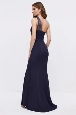 Coast Petite Mesh One Shoulder Crepe Bridesmaid Maxi Dress -Coast Sales Store bcc04886 navy xl 4