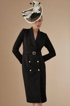 Coast Lisa Tan Premium Lace Tuxedo Dress With Gem Buttons -Coast Sales Store bcc04910 black xl 2