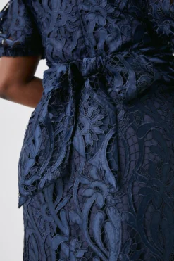 Coast Plus Size Pencil Dress In Satin Lace With Buttons & Tie -Coast Sales Store bcc04916 navy xl 2