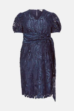 Coast Plus Size Pencil Dress In Satin Lace With Buttons & Tie -Coast Sales Store bcc04916 navy xl 3