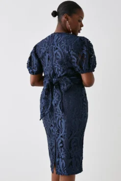 Coast Plus Size Pencil Dress In Satin Lace With Buttons & Tie -Coast Sales Store bcc04916 navy xl 4