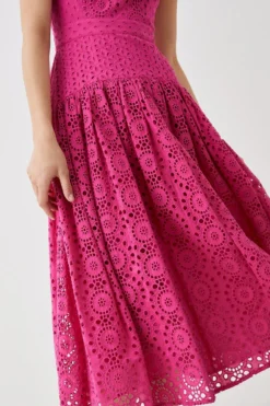 Coast Panelled Drop Waist Broderie Midi Dress -Coast Sales Store bcc04930 pink xl 2 b