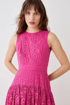 Coast Panelled Drop Waist Broderie Midi Dress -Coast Sales Store bcc04930 pink xl 3 b