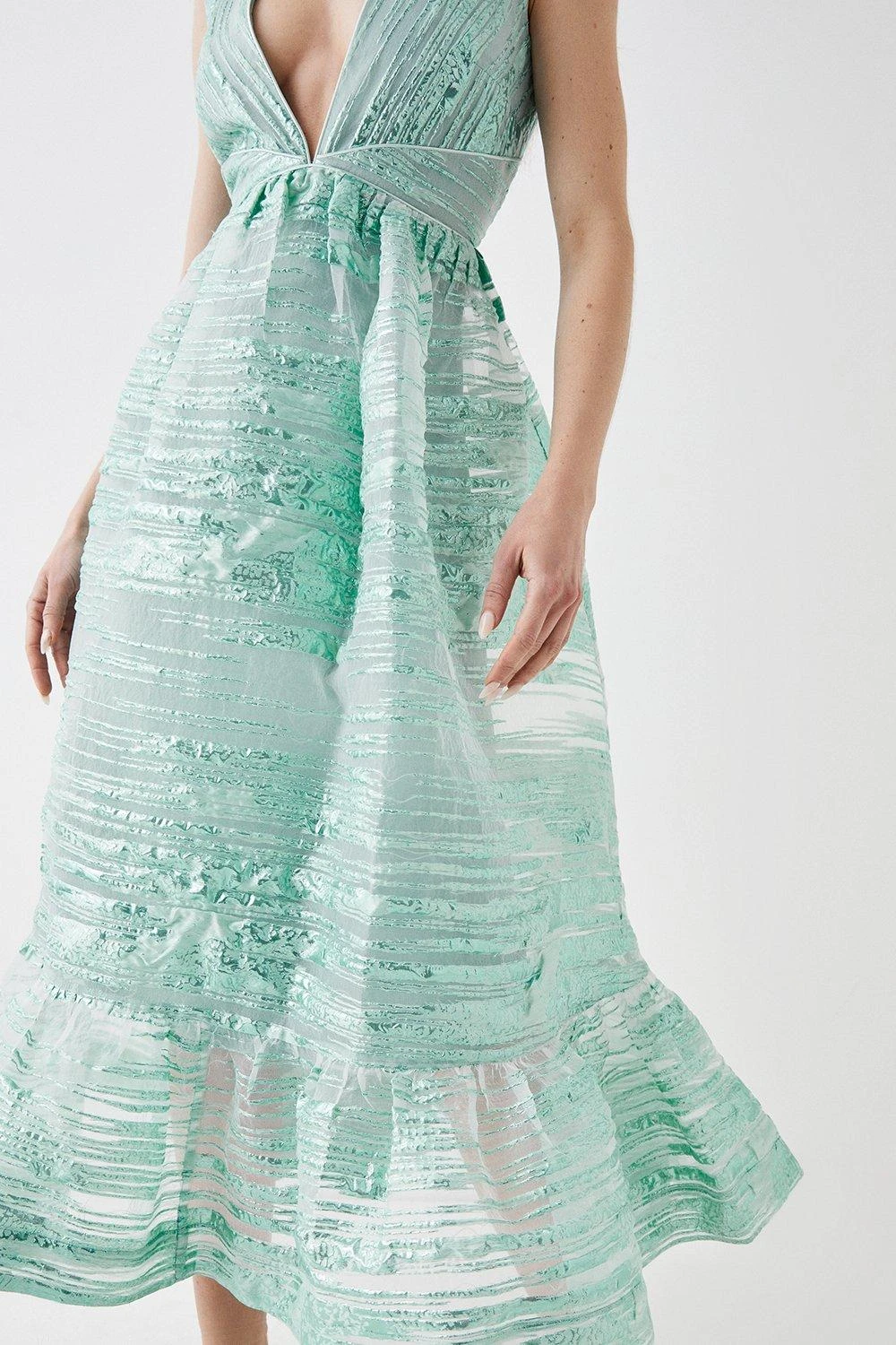 Coast Metallic Jacquard Plunge Midi Dress 3 Coast Metallic Jacquard Plunge Midi Dress - Image 3