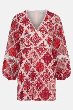 Coast Long Sleeve Tile Lace Waist Panel Mini Dress -Coast Sales Store bcc05014 pink xl 3