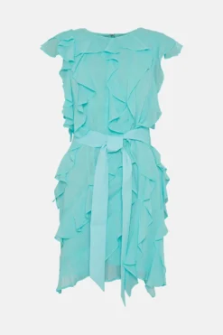 Coast Ruffle Chiffon Belted Mini Dress -Coast Sales Store bcc05043 turquoise xl 3