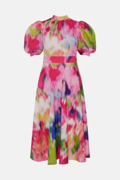 Coast Blurred Floral Puff Sleeve Cutout Back Midi Dress -Coast Sales Store bcc05089 pink xl 3