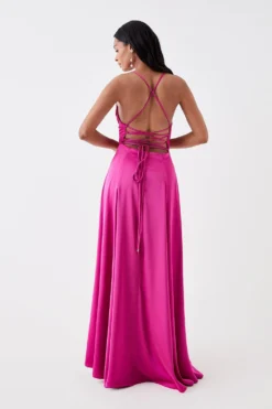 Coast Petite Cowl Neck Satin Maxi Prom Dress With Strappy Back -Coast Sales Store bcc05111 magenta xl 2