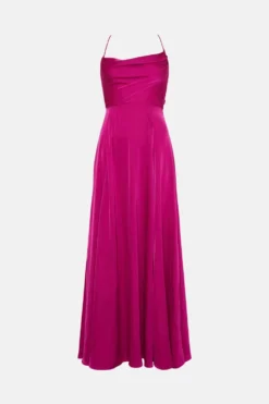 Coast Petite Cowl Neck Satin Maxi Prom Dress With Strappy Back -Coast Sales Store bcc05111 magenta xl 3