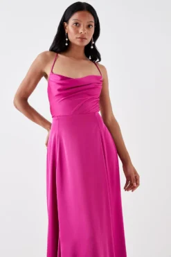 Coast Petite Cowl Neck Satin Maxi Prom Dress With Strappy Back -Coast Sales Store bcc05111 magenta xl 4