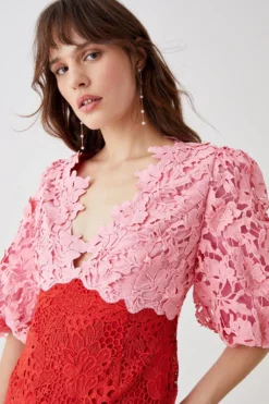 Coast Puff Sleeve Lace Pencil Dress -Coast Sales Store bcc05118 orange xl 2