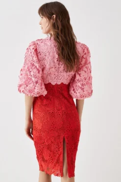 Coast Puff Sleeve Lace Pencil Dress -Coast Sales Store bcc05118 orange xl 3