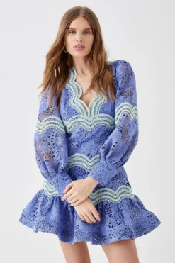 Coast Lace Blouson Sleeve Trim Detail Mini Dress