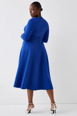 Coast Plus Size Ponte V Neck Full Skirt Midi Dress -Coast Sales Store bcc05140 cobalt xl 2