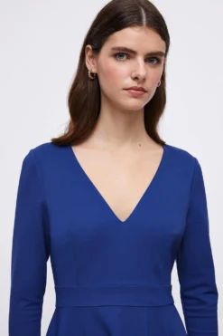 Coast Ponte V Neck Full Skirt Midi Dress -Coast Sales Store bcc05149 cobalt xl 2