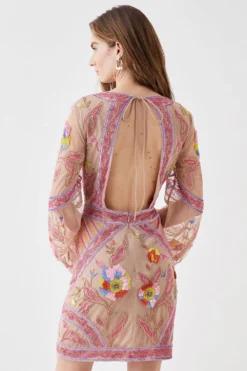 Coast Alexandra Farmer Hand Embellished Mini Dress With V Neck -Coast Sales Store bcc05160 blush xl 2