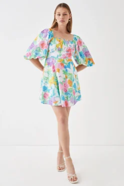 Coast Linen Ruched Bodice Trim Mini Dress