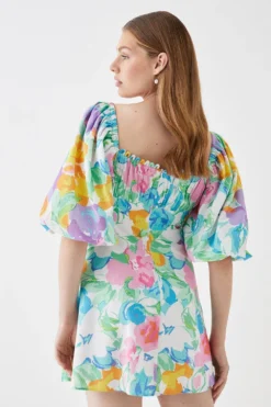 Coast Linen Ruched Bodice Trim Mini Dress -Coast Sales Store bcc05180 multi xl 2