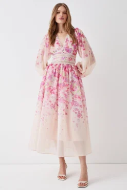 Coast Organza Floral Placement Lace Trim Midaxi Dress -Coast Sales Store bcc05182 blush xl 2