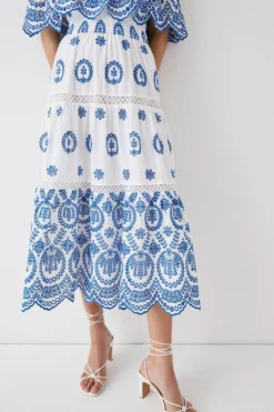 Coast Bardot Trim Detail Tiered Broderie Midi Dress -Coast Sales Store bcc05185 ivory xl 2