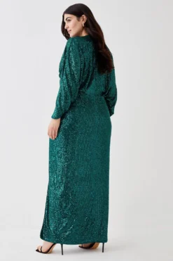 Coast Plus Size Sequin Cross Front Maxi Dress -Coast Sales Store bcc05196 green xl 2