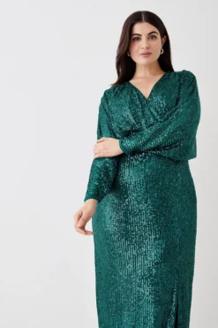 Coast Plus Size Sequin Cross Front Maxi Dress -Coast Sales Store bcc05196 green xl 3