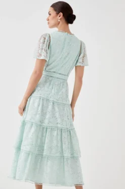 Coast Petite Tiered Lace Dress With Flutter Sleeve & Trims -Coast Sales Store bcc05198 sage xl 3