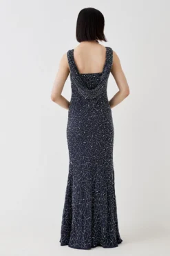 Coast Cowl Back Fishtail Sequin Maxi Dress -Coast Sales Store bcc05204 silver xl 3