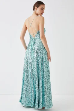 Coast Sequin Cross Back Maxi Prom Dress -Coast Sales Store bcc05205 blue xl 2