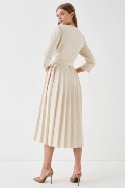 Coast Belted Notch Neck Pleat Midi Dress -Coast Sales Store bcc05252 cream xl 2