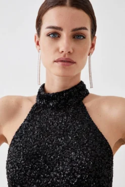 Coast Petite Sequin Halter Maxi Dress -Coast Sales Store bcc05269 black xl 2