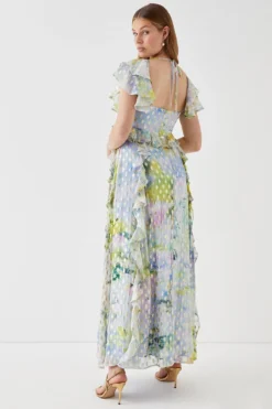 Coast Ruffle Detail Metallic Maxi Dress -Coast Sales Store bcc05271 blue xl 2