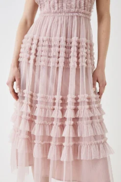 Coast Tulle Micro Ruffle Frill Neck Midi Dress -Coast Sales Store bcc05311 blush xl 2