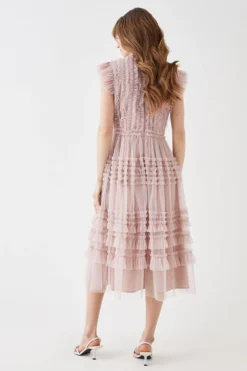 Coast Tulle Micro Ruffle Frill Neck Midi Dress -Coast Sales Store bcc05311 blush xl 3